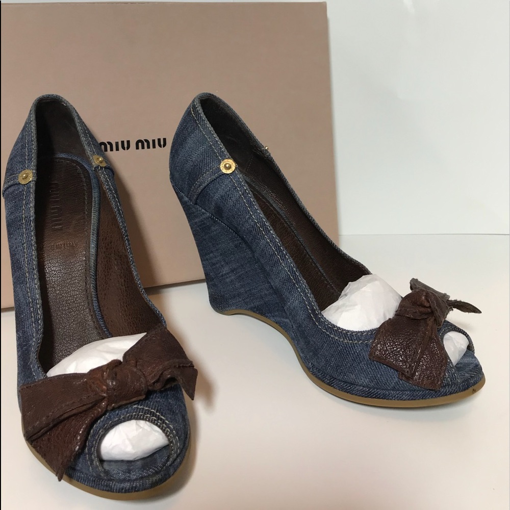 Miu Miu jean platform Denim wedges shoes